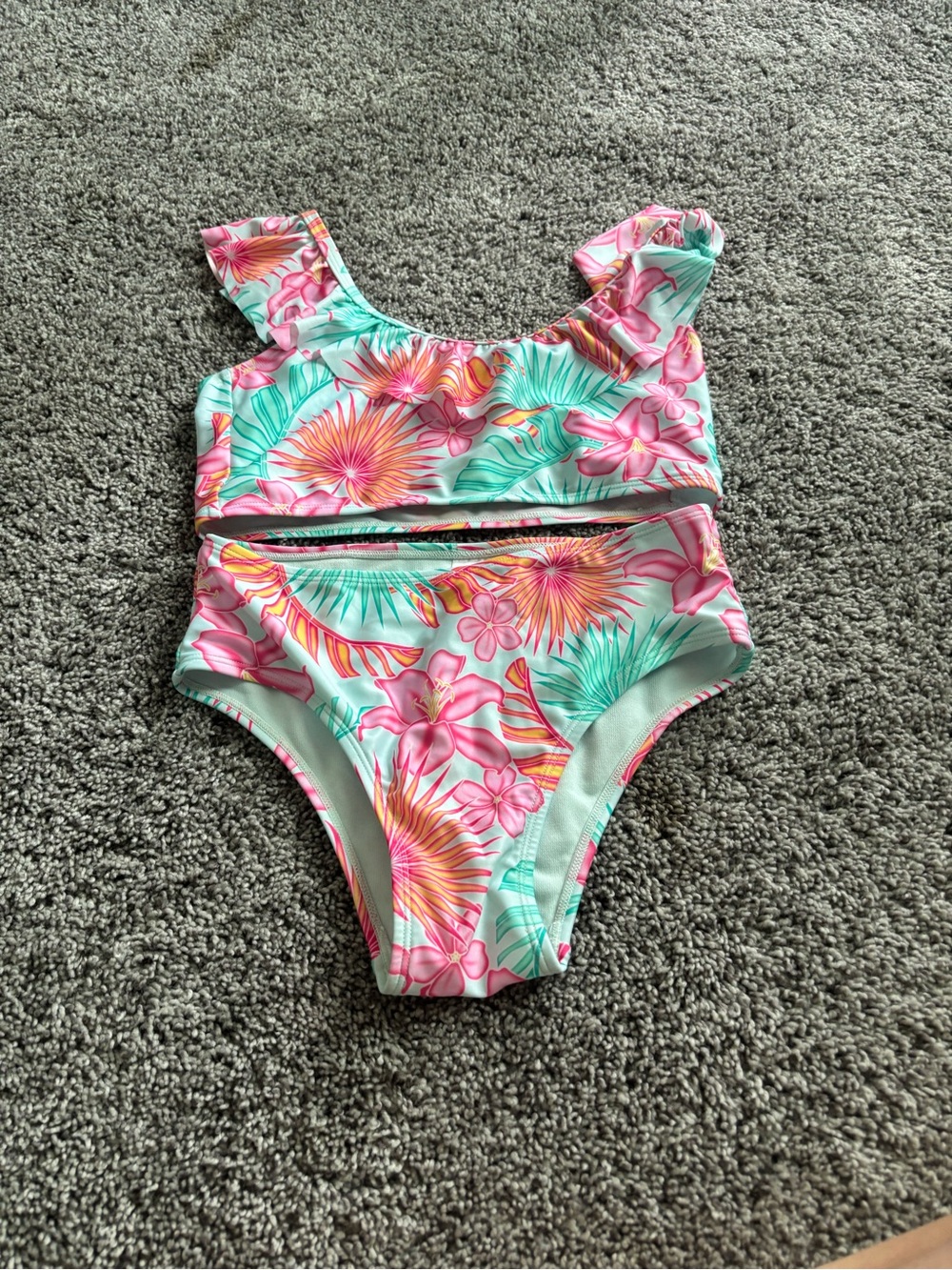 Girls Floral Two-Piece Swim Set - Pink & Mint